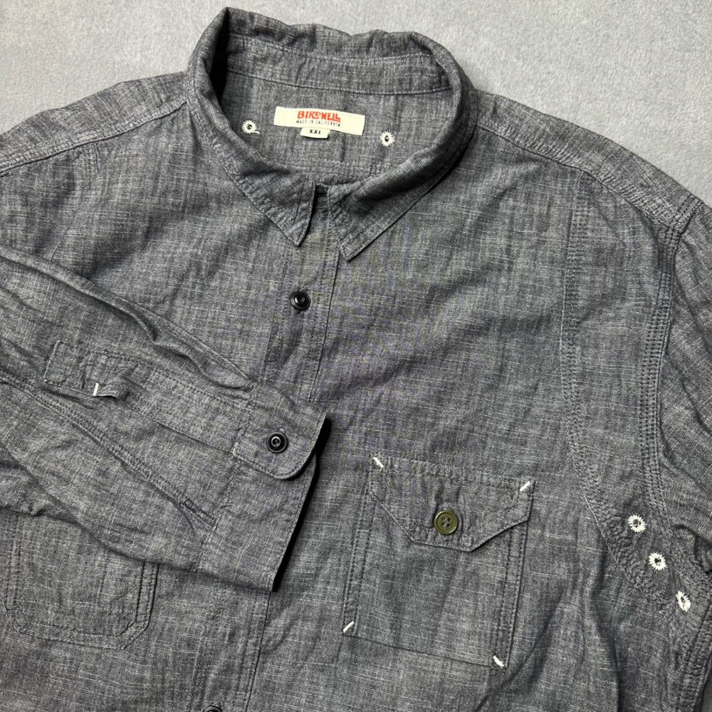 Birdwell Beach Britches Button Down XXL Gray Chambray Long Sleeve Made in USA
